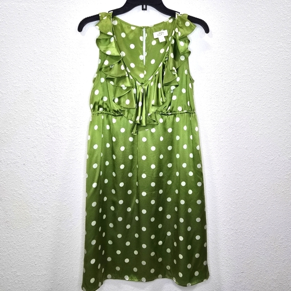 Ann Taylor Loft Womens Chic Green Silk Polka Dot Sleeveless Mini Dress Cruise 6